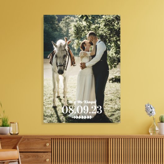 Toile White Twig Mr & Mrs Mariage Date Photo (Insitu(Salon))