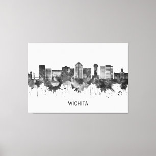 Toile Wichita Kansas Skyline BW
