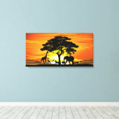 Toile Wild Animals on African Savanna Sunset (Insitu (Plancher de Bois))