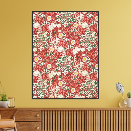 Toile William Morris Algue Antique Fleur Rouge Vert (Insitu(Salon))