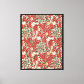 Toile William Morris Algue Antique Fleur Rouge Vert (Recto)