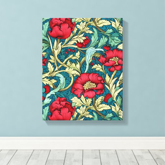 Toile William Morris Inspired Red Flowers Pattern (Insitu (Plancher de Bois))