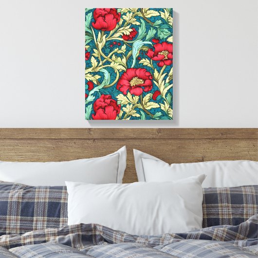 Toile William Morris Inspired Red Flowers Pattern (Insitu(Chambre))