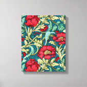 Toile William Morris Inspired Red Flowers Pattern (Recto)