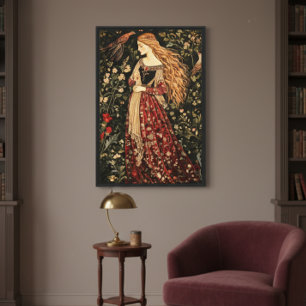 Toile William Morris Style Médiéval Lady Cottage Core