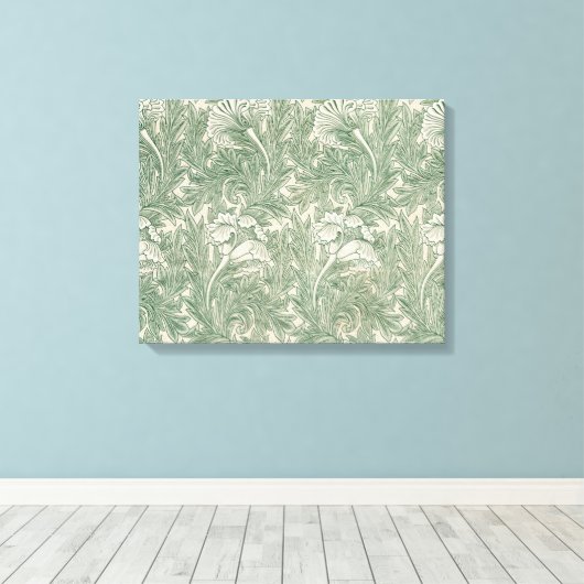 Toile William Morris tulip fond textile vert (Insitu (Plancher de Bois))