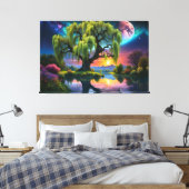 Toile Willow tree under Pleine lune N Starry ciel Sunset (Insitu(Chambre))