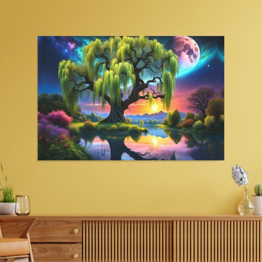 Toile Willow tree under Pleine lune N Starry ciel Sunset (Insitu(Salon))