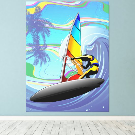Toile WindSurfer sur Big Ocean Waves (Insitu (Plancher de Bois))