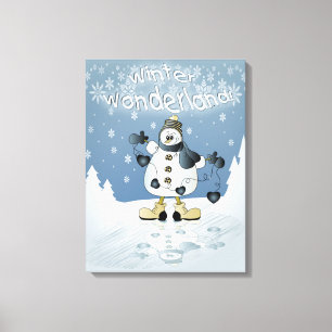 Toile Winter Blue Snowman Noël