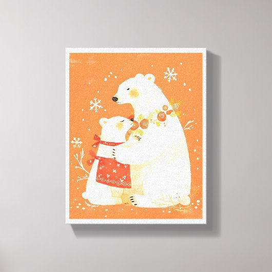 Toile Winter Polar Bear Mom & Baby Cozy Nordic Canvas (Recto)