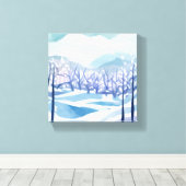 Toile Winter Wonderland Snowy Blue Watercolor Peinture (Insitu (Plancher de Bois))