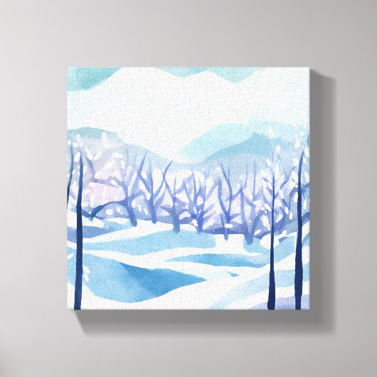 Toile Winter Wonderland Snowy Blue Watercolor Peinture (Recto)