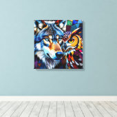 Toile Wolf and Owl Vibrant and Colorful (Insitu (Plancher de Bois))
