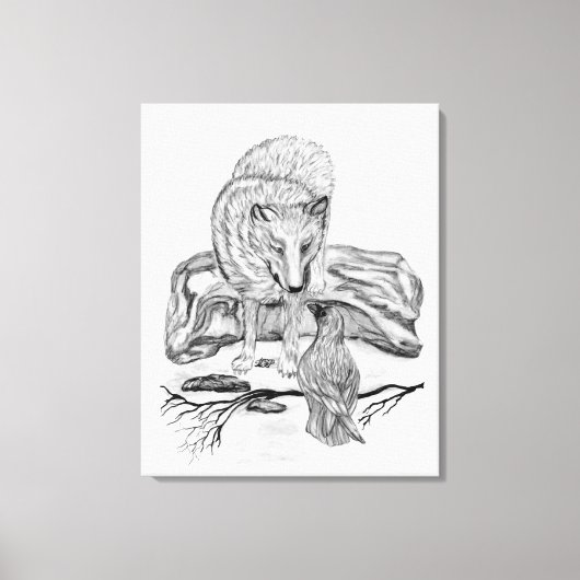 Toile Wolf and Raven black and white design (Recto)