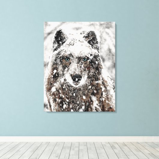 Toile Wolf dans la neige (Insitu (Plancher de Bois))
