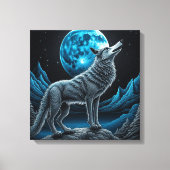 Toile Wolf debout devant la Pleine lune | Art AI (Recto)
