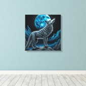 Toile Wolf debout devant la Pleine lune | Art AI (Insitu (Plancher de Bois))