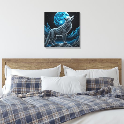 Toile Wolf debout devant la Pleine lune | Art AI (Insitu(Chambre))