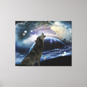 Toile Wolf hurle sur la lune