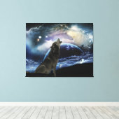 Toile Wolf hurle sur la lune (Insitu (Plancher de Bois))