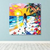 Toile Woman on Beach Tropical Scene (Insitu (Plancher de Bois))