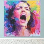 Toile Woman Shouting Abstract Colors Expressive Acrylic (Insitu (Plancher de Bois))