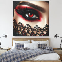 Woman's eye with a striking red iris