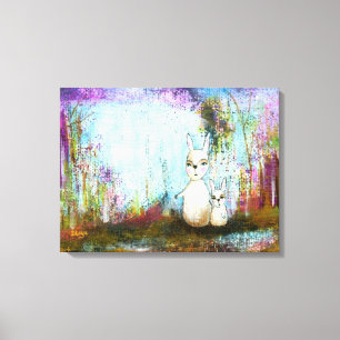 Toile Woodland Mama Rabbit Baby Rabbit Art Whimsical