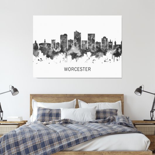 Toile Worcester Massachusetts Skyline BW (Insitu(Chambre))