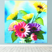 Toile Wow Factor. Vase et fleurs. Couleurs vives (Insitu (Plancher de Bois))