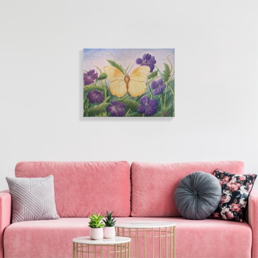 Toile Yellow Butterfly With Flowers (Insitu(Salon))