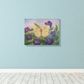 Toile Yellow Butterfly With Flowers (Insitu (Plancher de Bois))