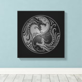 Toile Yin Yang Dragons, gris et noir (Insitu (Plancher de Bois))
