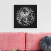 Toile Yin Yang Dragons, gris et noir (Insitu(Salon))