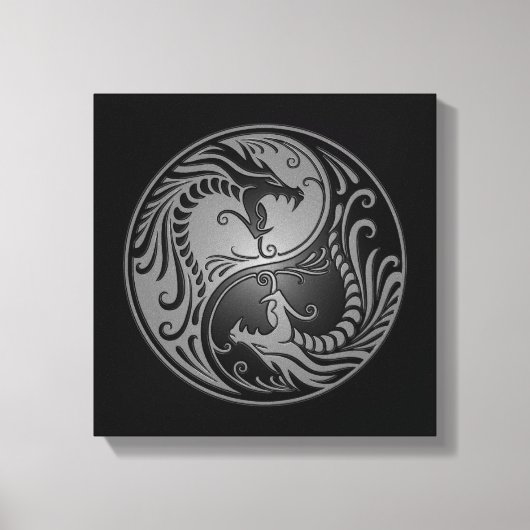 Toile Yin Yang Dragons, gris et noir (Recto)