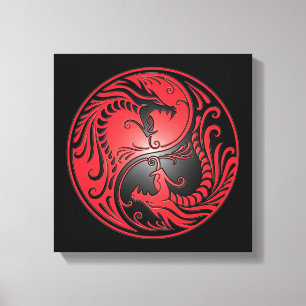 Toile Yin Yang Dragons, red and black