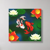 Yin Yang Koi Fleur Rouge Blanc Lotus Lily Pad Pond