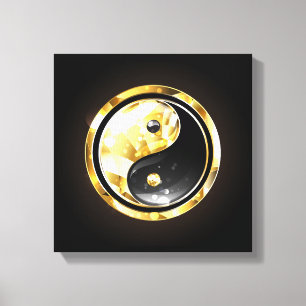 Toile Yin Yang or en or sur fond noir