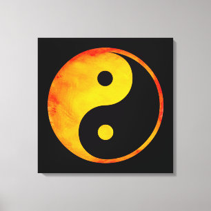 Toile Yin Yang orange et jaune aquarelle sur noir