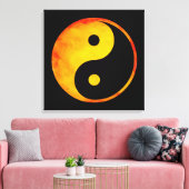 Toile Yin Yang orange et jaune aquarelle sur noir (Insitu(Salon))