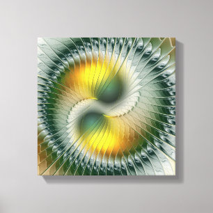 Toile Yin Yang Vert Jaune Abstrait Fractal Coloré