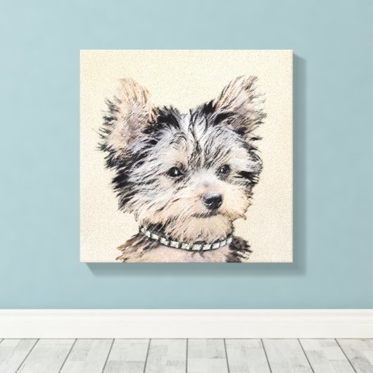 Toile Yorkshire Terrier Puppy Peinture Chien original (Insitu (Plancher de Bois))