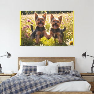 Toile Yorkshire Terriers Jouer dans l'herbe