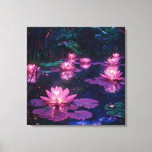Toile Zen de minuit Nature Étang de lotus rose