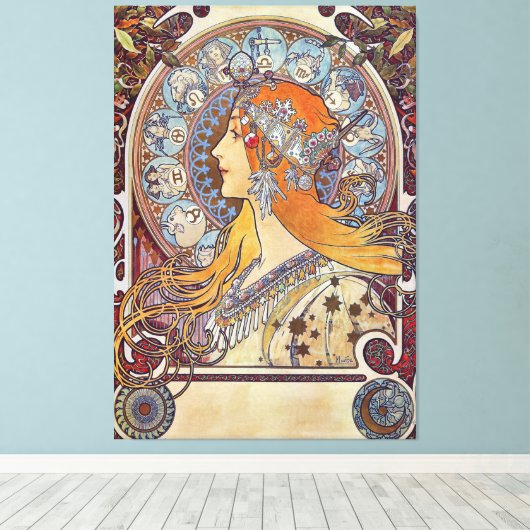 Toile Zodiac par Alphonse Mucha (Insitu (Plancher de Bois))