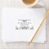 Toile Zwart N Wit Damast Swirl Wedding Labels (Insitu)