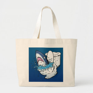 Toilet Shark Funny Blue Cartoon Grote Tote Bag
