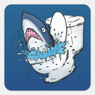 Toilet Shark Funny Blue Cartoon Vierkante Sticker