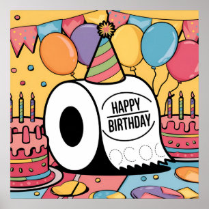 Toiletpapier met petten ballonnen poster